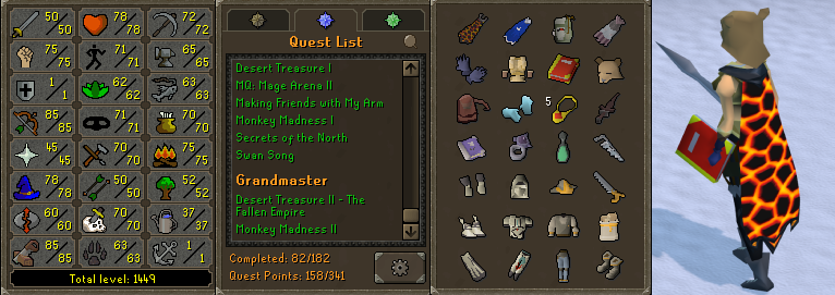 Baby Pure | Infernal cape | Monkey Madness 2 & Desert Treasure 2 | MM2 | DT2 | Fully quested